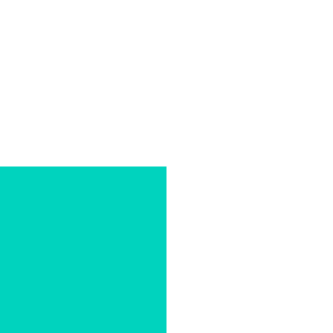 A minimalist logo with a turquoise square and black shape on a white background.